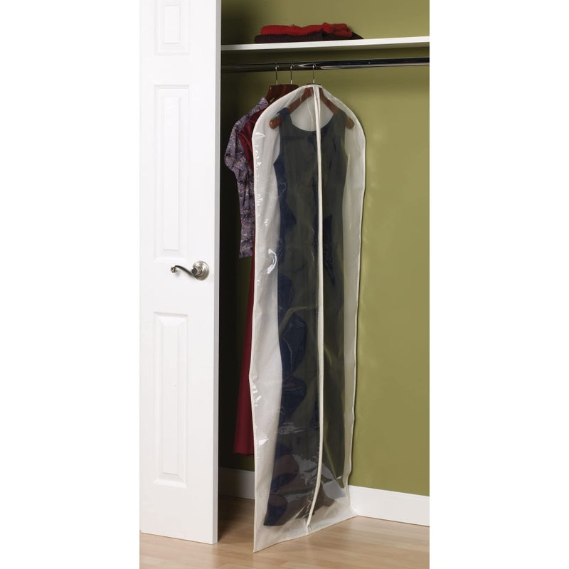 Household Essentials 311395 Hanging Garment Bag Dress Natural Cotton Canvas with Clear Vinyl Cover, Gown Protector,Off-White - Image 2